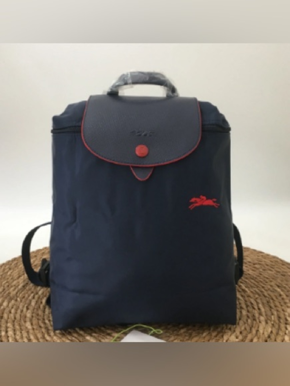 Longchamp Navy Backpack with Red Accents
